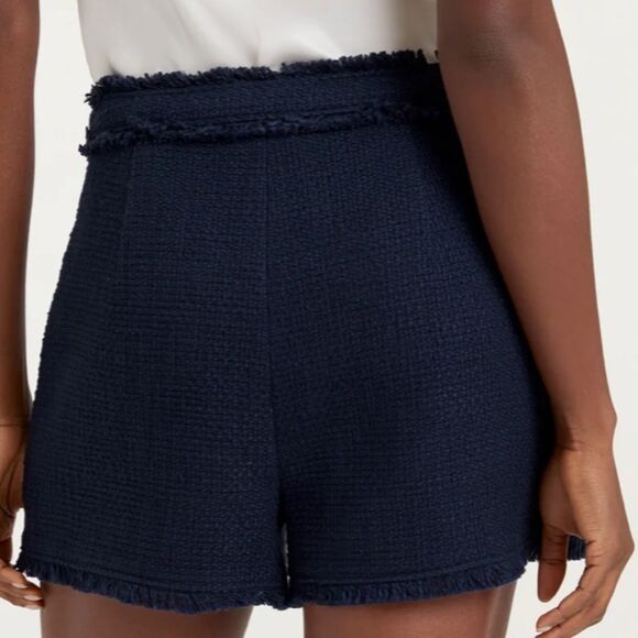 Cinq à Sept Allen Boxweave Shorts Navy Tweed Shorts with Fringe, 4 - Picture 4 of 8